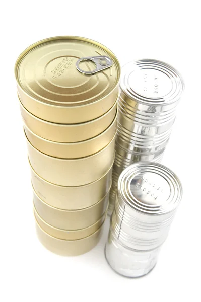 Beyaz üzerine konserve ürünler — Stok fotoğraf