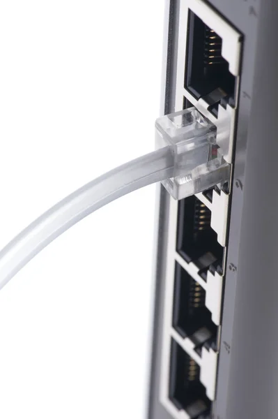 Ligação do interruptor ethernet close-up — Fotografia de Stock
