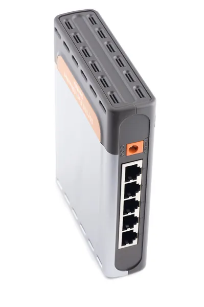 Interruttore Ethernet su sfondo bianco — Foto Stock