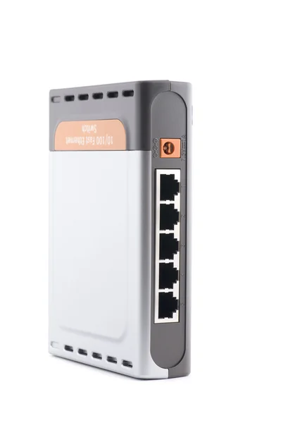 Przełącznik Ethernet na biały — Zdjęcie stockowe