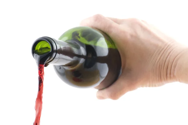 Garrafa de vinho aberta na mão — Fotografia de Stock