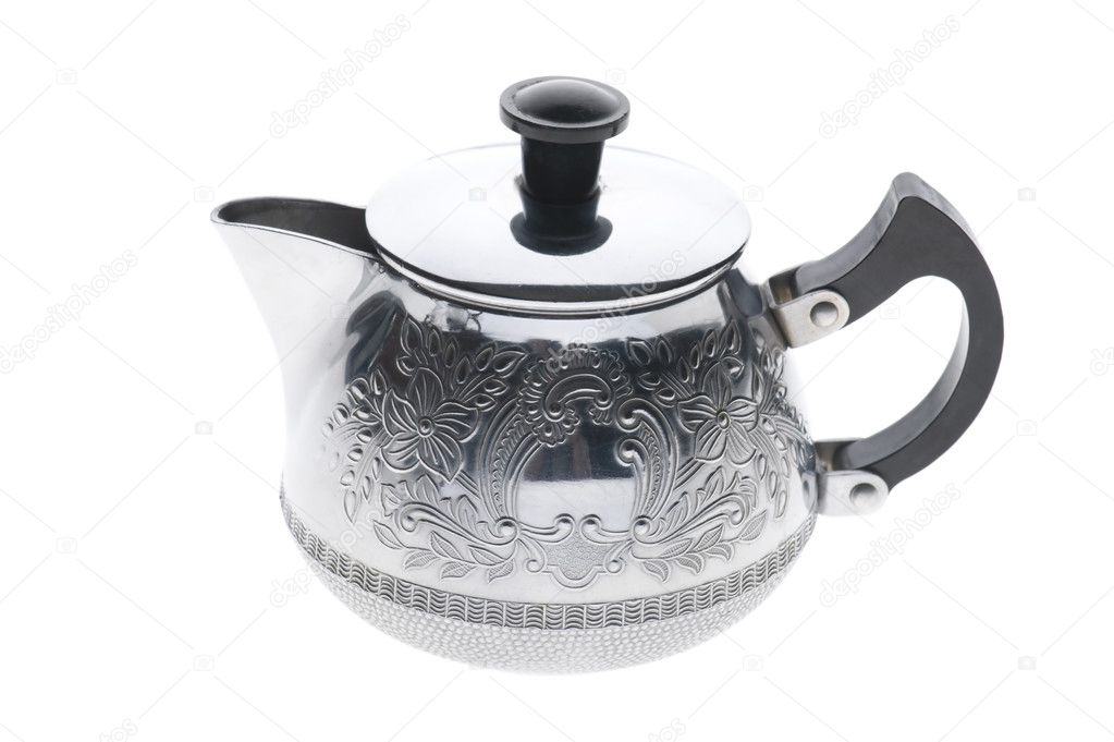 Metal teapot on white background