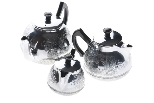 Три металлических чайник — стоковое фото
