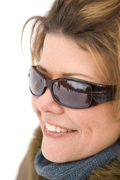 Vrouw op zon glazen macro — Stockfoto