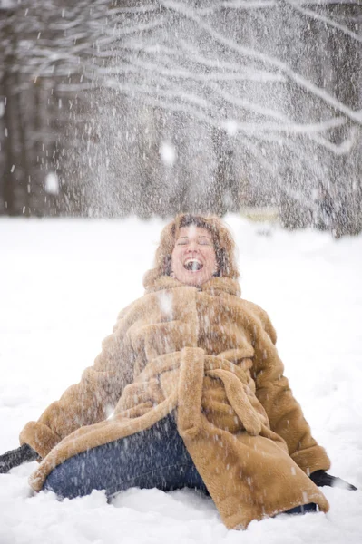 Woman with snow — Stock Photo, Image