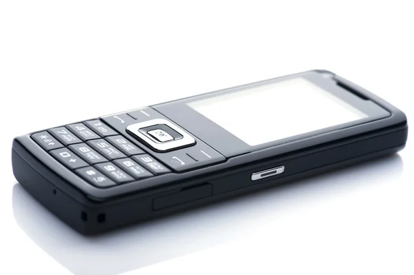 Zwarte mobiele telefoon geïsoleerd op wit — Stockfoto
