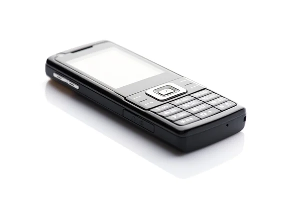 Zwarte mobiele telefoon op witte achtergrond — Stockfoto