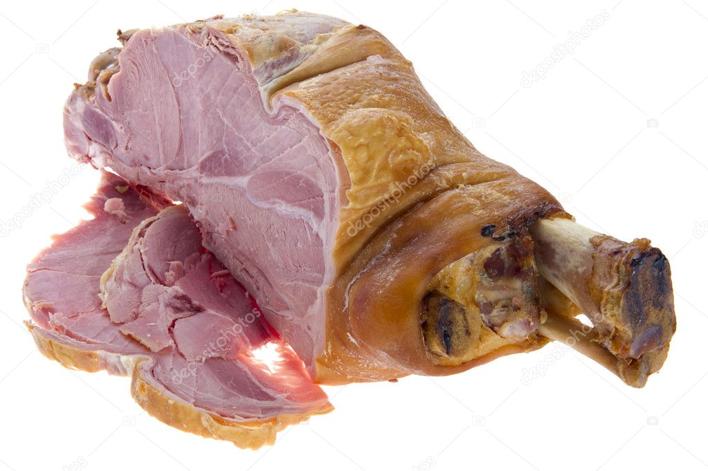 Cutting pork gammon on a bone