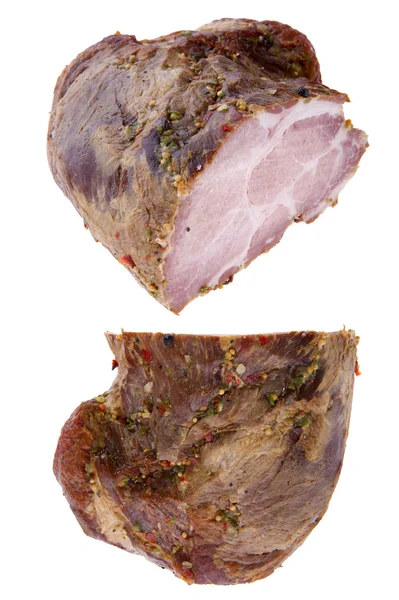 Carne di maiale di prosciutto crudo su bianco — Foto Stock