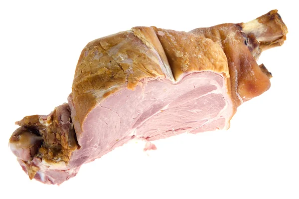 Carne di maiale di prosciutto crudo su un osso su bianco — Foto Stock