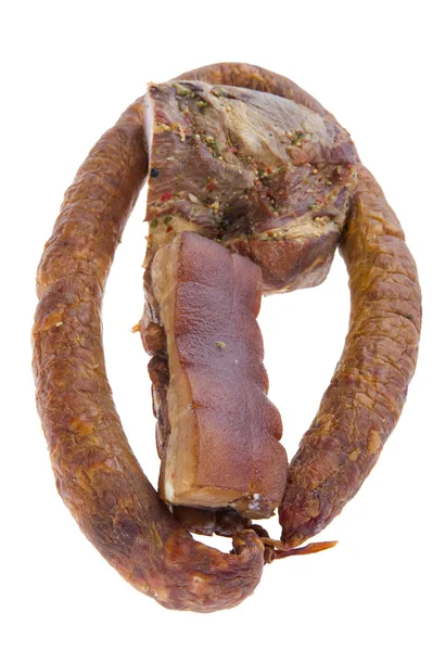 Smoked sausage and pork gammon — Stock Photo, Image