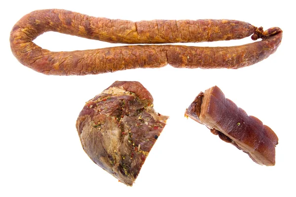 Gerookte worst en varkensvlees gammon — Stockfoto