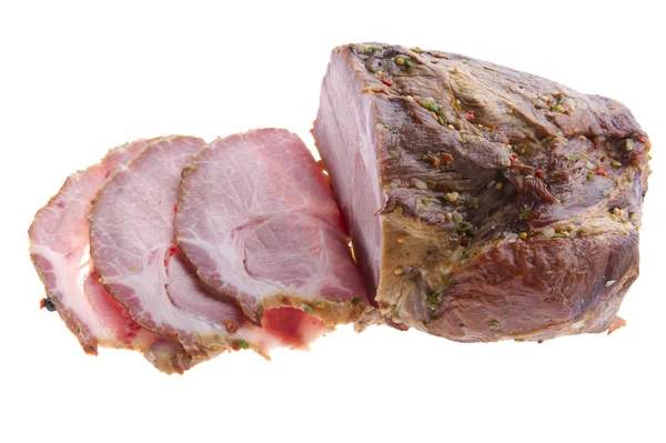 Kesme tütsülenmiş jambon pork makro — Stok fotoğraf
