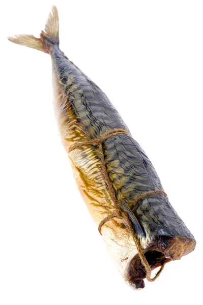 Uzené makrely na bílém pozadí — Stock fotografie