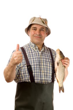 Senior fisherman with his catch clipart