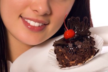 Young girl with chocolate cake clipart