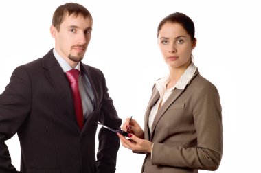 Young business man and woman clipart
