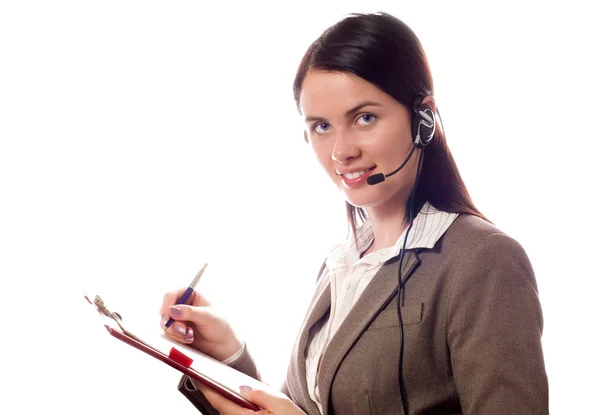 Glimlachende zakenvrouw met headset — Stockfoto