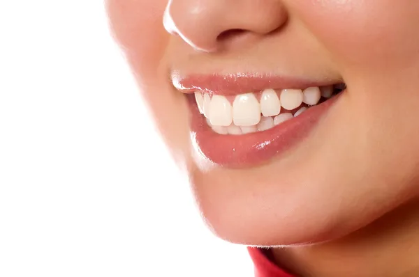 Smějící se ústa dívka s velkým zuby — Stock fotografie