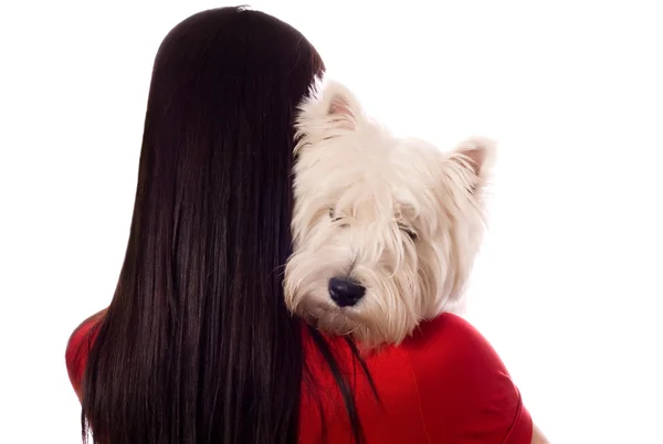 Giovane donna con West Highland White Terrier — Foto Stock