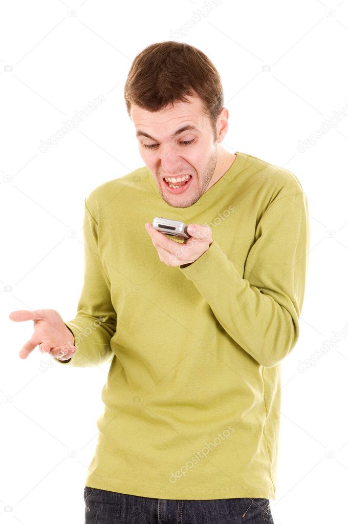 Angry man screaming on cell phone