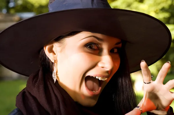 Screaming witch in hat — Stock Photo, Image