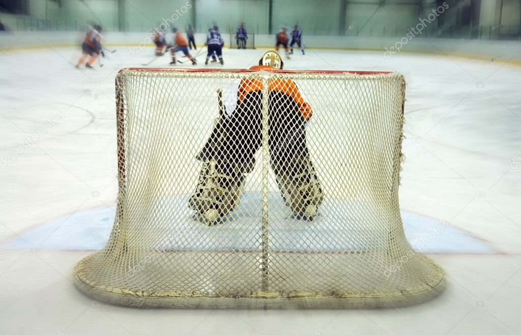 View on the back of the ice-hockey goalkeeper