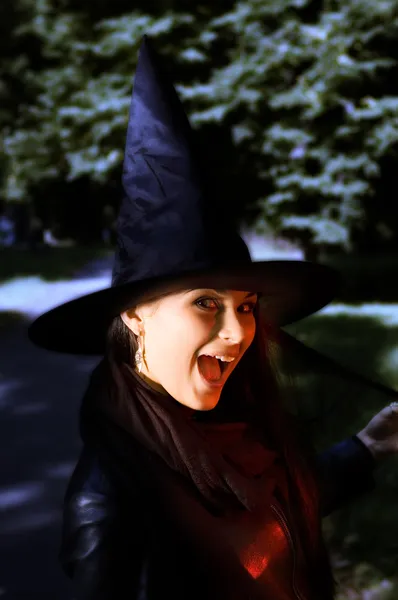 Screaming witch in hat — Stock Photo, Image