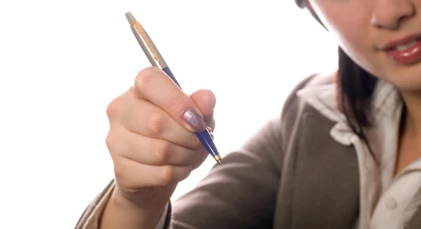 Student girl holding a pen — Stock Photo, Image