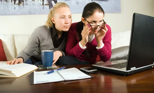 Två tjejer med laptop på kontoret — Stockfoto