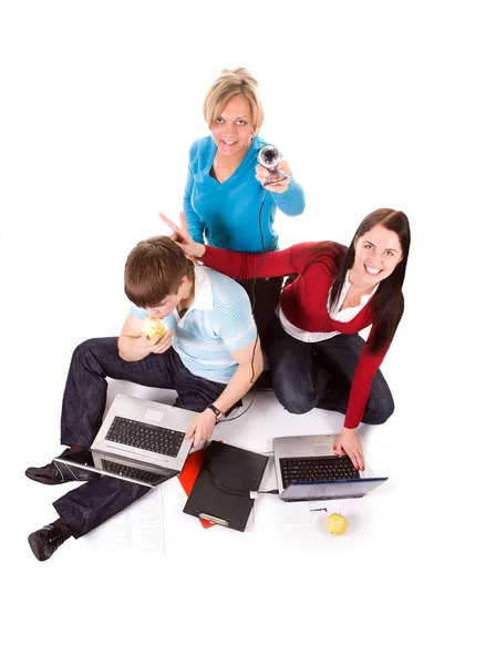 stock image Students with the laptops and web