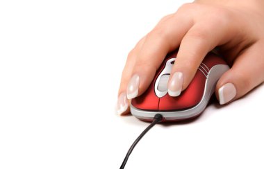 Woman's hand on a red mouse clipart