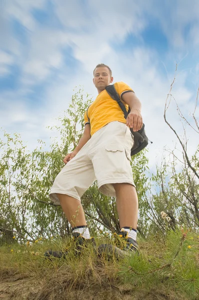Young man hiker on the hill — Stock Photo, Image
