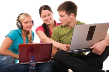 Group of students doing home work clipart