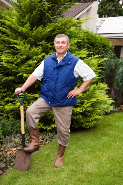 Человек, работающий в саду — стоковое фото