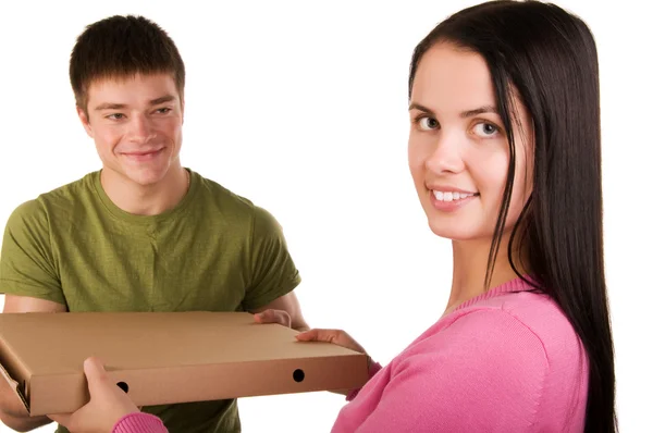 Young woman receive for a package — Stockfoto