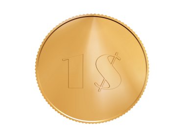 Gold 1$ coin on white clipart