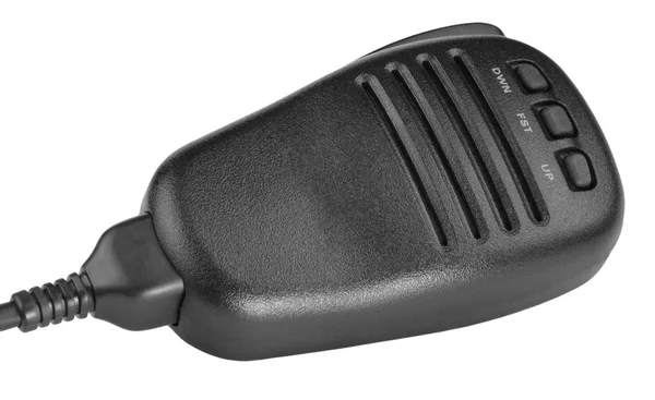 Black handheld dynamic radio microphone — Stock Photo, Image