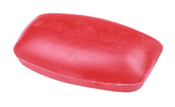 Kawałek mydła czerwony na białym tle — Zdjęcie stockowe