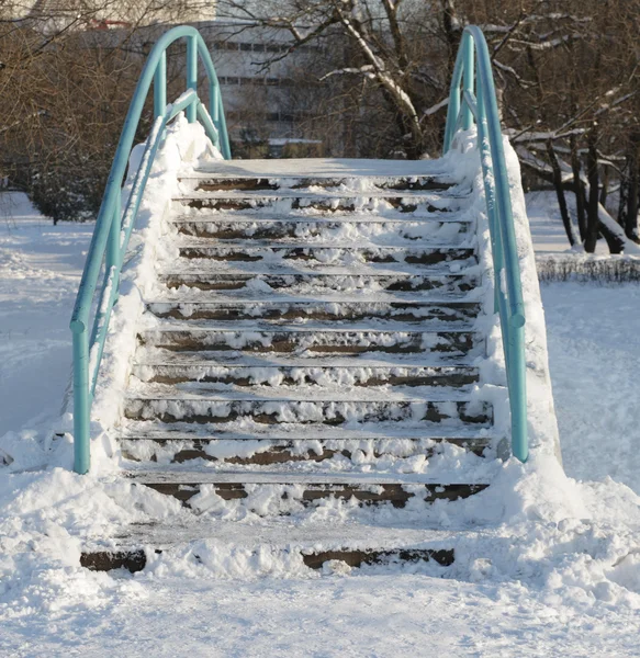 Brug over de vijver bij winter — Stockfoto