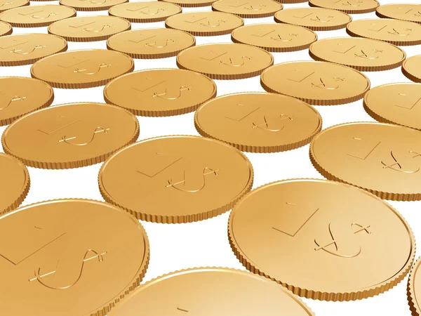Gold 1 $coin carpet on white — стоковое фото