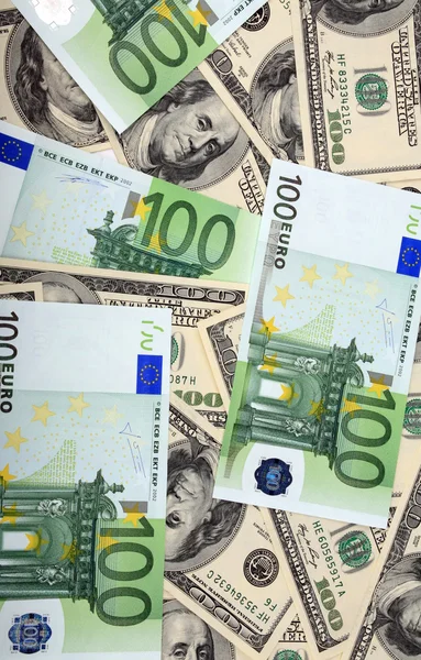 Dollar en euro bankbiljetten — Stockfoto