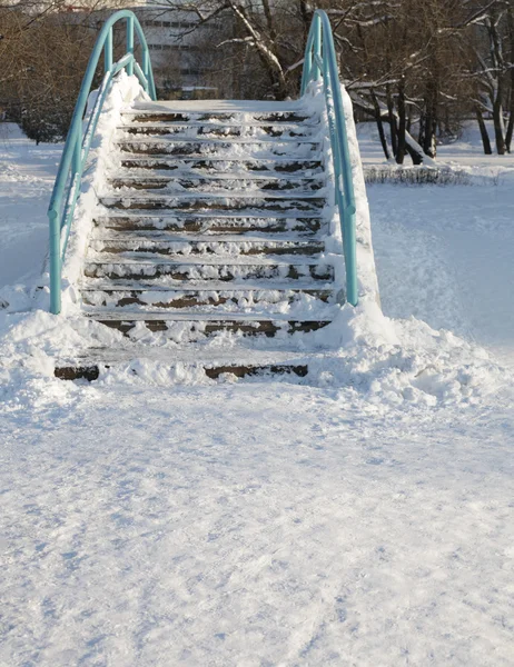 Brug over de vijver bij winter — Stockfoto