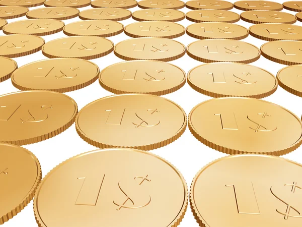 白にゴールドの 1$ コイン カーペット — ストック写真