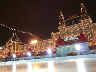 Skating-rink on red square in moscow clipart