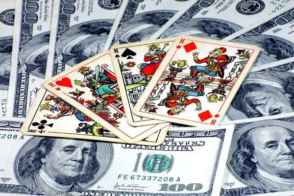 American dollars with playing cards — Stock Photo, Image
