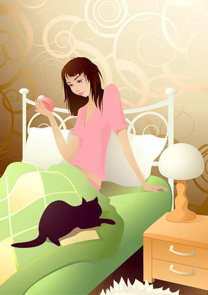 Young woman in the morning — Stock Vector
