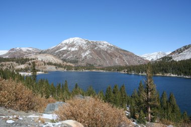 Lake view snowy mountains Yosemite