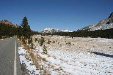 kar kaplı yolda yosemite