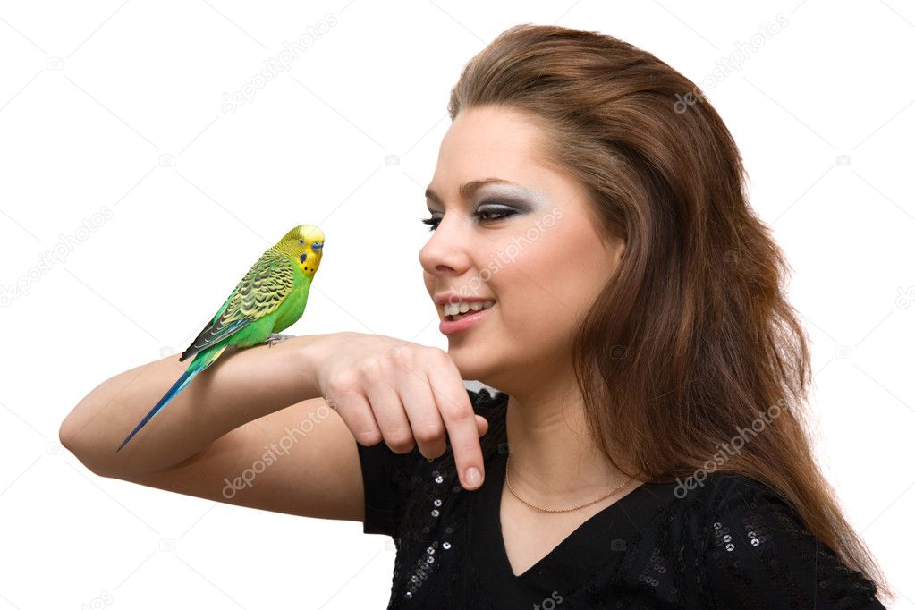 The girl with a parrot
